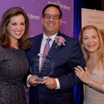 Pictured, from left, program emcee and News 12 Anchor Tara Rosenblum; Joseph Apicella, and award presenter Rella Fogliano,  President of MacQuesten Development.