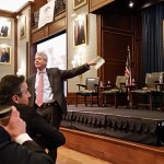 Mitchell Roschelle of PriceWaterhouseCoopers, discussing his industry outlook at the Union League Club, Philadelphia, PA (Steve Lubetkin photo/StateBroadcastNews.com. Used by permission.)