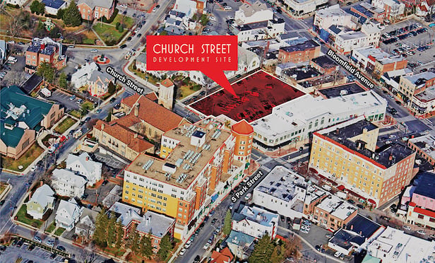 An aerial view of the Church Street development site in Montclair, NJ.