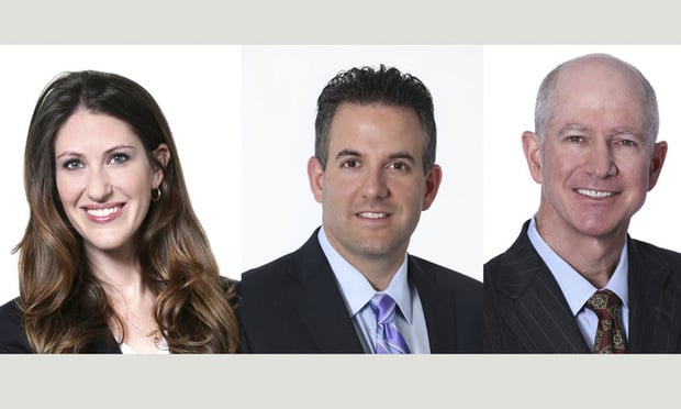 (l-r) Bilzin Sumberg partners Alexandra Lehson, Jay Sakalo and Jon Chassen in Miami. 