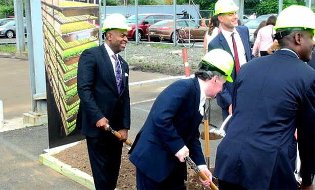 Newark Mayor Ras Baraka, left, joins groundbreaking ceremony for vertical farm