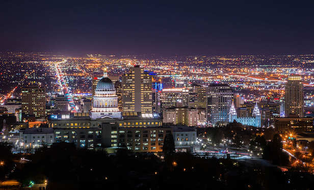 Nighttime shot of Salt Lake City