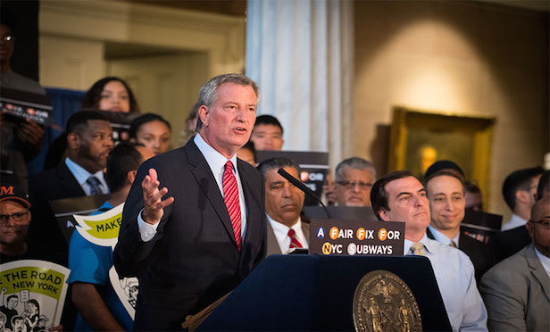 New York City mayor Bill de Blasio proposed the new tax on the wealthy at a press conference at Brooklyn Borough Hall on Monday.