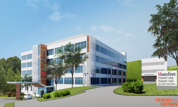 A rendering of Montefiore Medical Center’s pediatric care facility at 104 Corporate Park Drive in Harrison, NY.