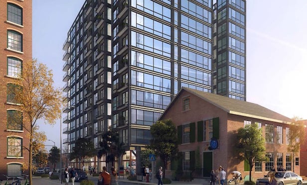 A rendering of the mixed-use development planned at 155 Chestnut St. in Providence, RI.