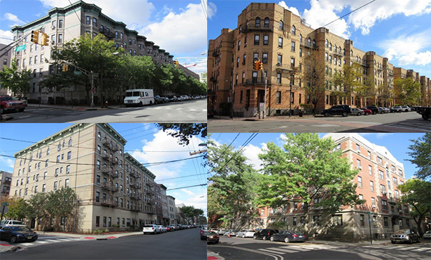 Affordable Hoboken properties refinanced by NorthMarq Capital, clockwise from upper left: Hudson Estates, Washington Estates, Bloomfield Manor, and Midway Apartments