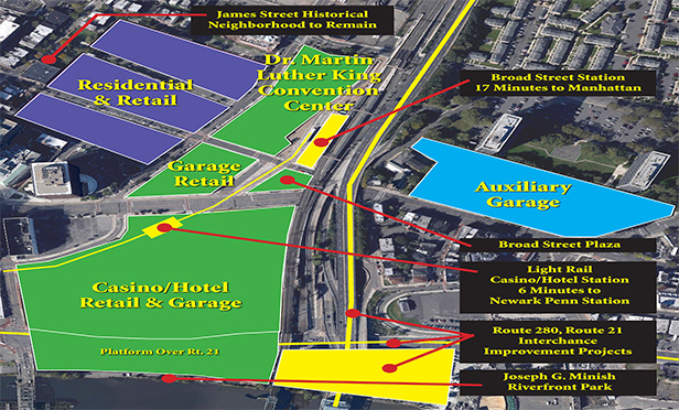Map of the site for The Berger Organization's proposed casino development in Newark, NJ