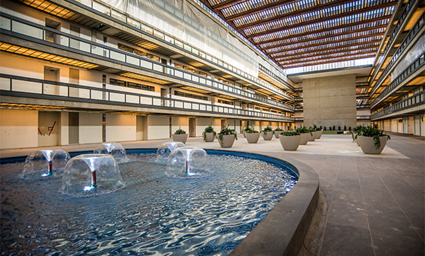 Interior view of Bell Works atrium, showing skylight, Holmdel, NJ.