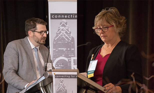 Scott Emmerick, left, executive director of YouthBuild Philadelphia, and Lynn McDowell, president of CREW Philadelphia.