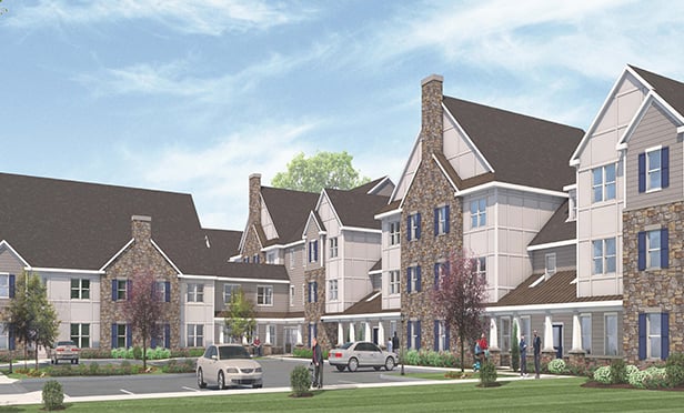 Rendering of the Commons at Springdale, a novel community to house senior citizens and developmentally disabled adults, sponsored by the Jewish Federation of Southern New Jersey and developed by Pennrose Properties, in Cherry Hill, NJ