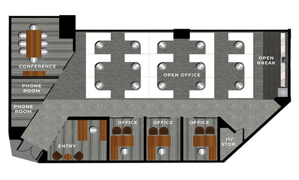 Floor plan for the 3,083 square-foot office suite available on spec at Deerfield Point, Alpharetta, GA