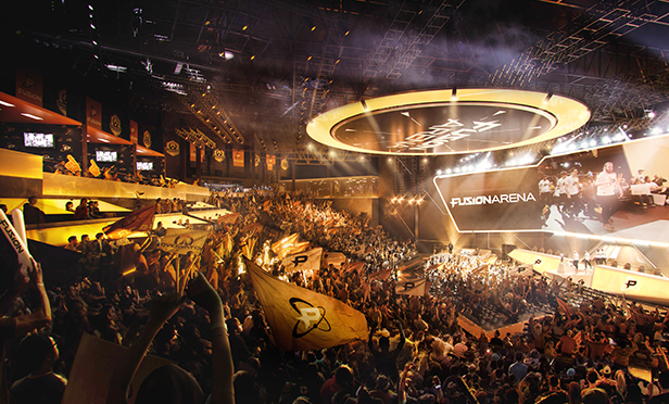 Rendering of interior of Fusion Arena, esports complex planned for Philadelphia, PA