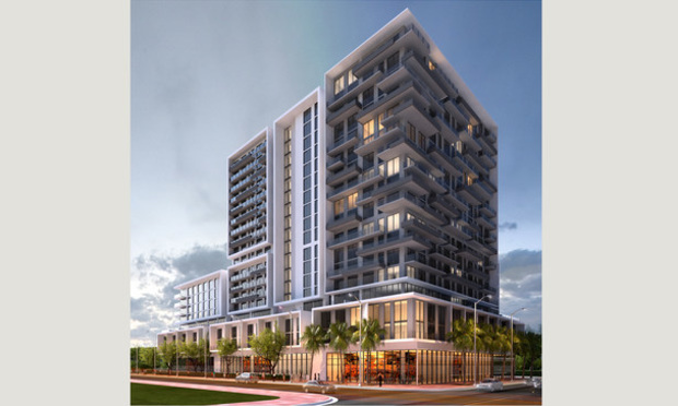 A rendering of the 18-story, 260-unit Soleste Grand Central to rise in Miami's Overtown at 218 NW Eighth St.