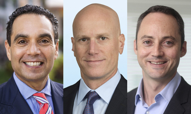 From left, Aronfeld Trial Lawyers founder and managing partner Spencer Aronfeld in Coral Gables, Colliers International South Florida executive managing directors of office services Jonathan Kingsley in Fort Lauderdale and Stephen Rutchik in Miami. Courtesy photos