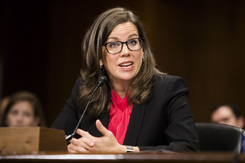 Britt Grant, Georgia Supreme Court Justice, testifies before the Senate Judiciary Committee, during her confirmation hearing to be U.S. Circuit Judge for the Eleventh Circuit, on Wednesday, May 23, 2018. Photo: Diego M. Radzinschi/ALM