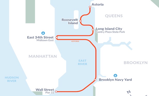 New York City Ferry route/ map provided by NYCEDC